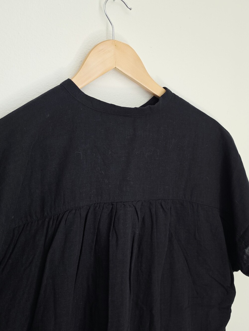 Muji Black Short Sleeve Linen Blend Blouse - Picture 3 of 5